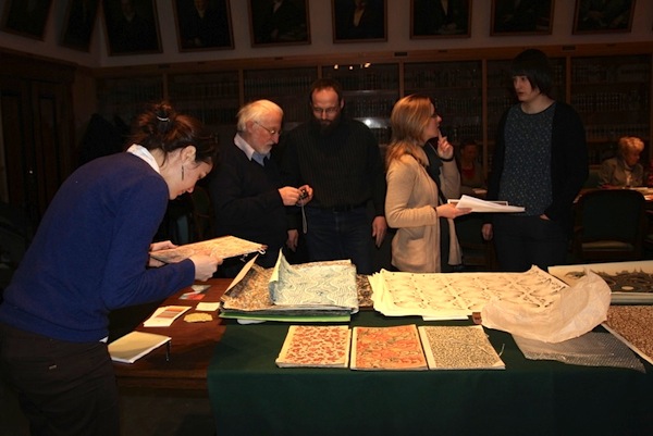 Decorated papers on display at the Leipzig meeting, in the Deutschen Nationalbibliothek